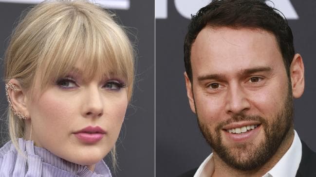 This combination photo shows Taylor Swift at the Billboard Music Awards at the MGM Grand Garden Arena in Las Vegas on May 1, 2019, left, and Scooter Braun at the 2019 MOCA benefit in Los Angeles on May 18, 2019. Braunâ€™s Ithaca Holdings acquired Big Mac