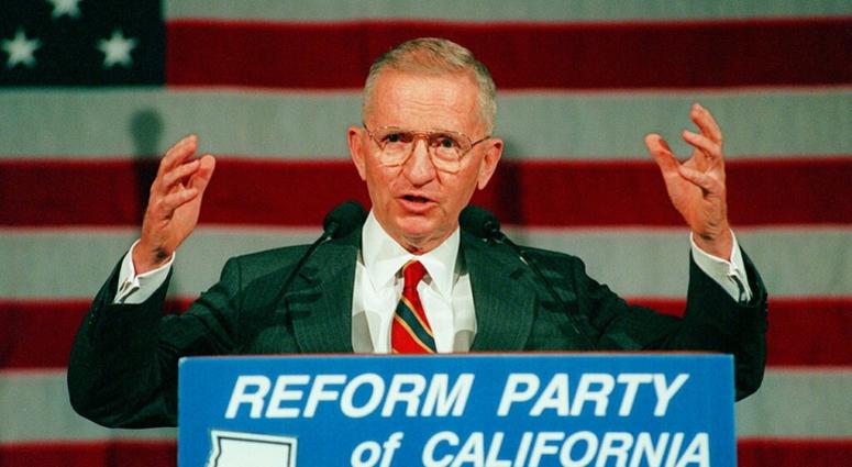 In this June 1, 1996, file photo, former presidential candidate Ross Perot addresses the first California statewide convention of the Reform Party, a new political party he founded, at the Los Angeles Convention Center in Los Angeles. (AP Photo/
