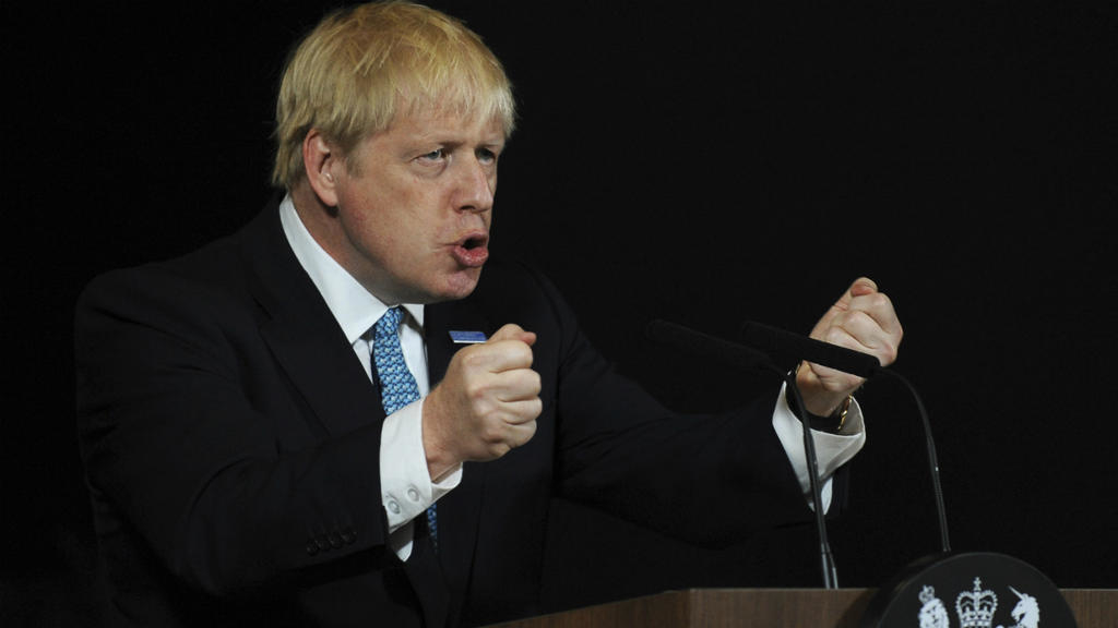 Rui Vieira, AFP | Britain's Prime Minister Boris Johnson gestures as he gives a speech on domestic priorities at the Science and Industry Museum in Manchester, northwest England on July 27, 2019.