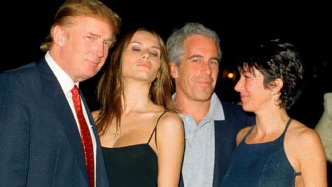 Donald Trump and wife Melania with Epstein and British socialite Ghislaine Maxwell at the Mar-a-Lago club in 2000. Picture: Davidoff Studios/Getty ImagesSource:Supplied