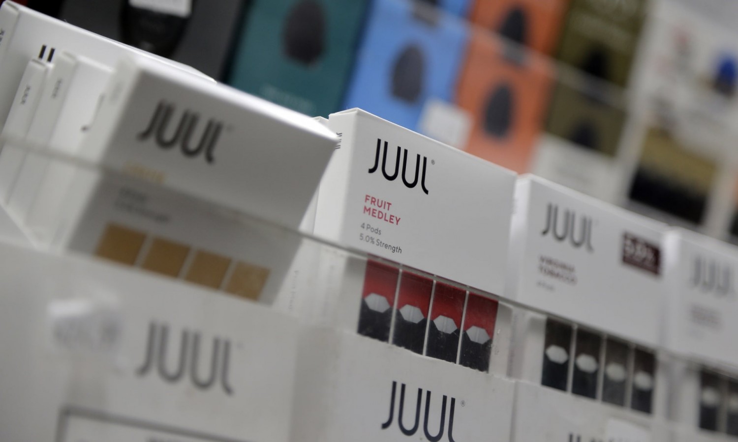 Juul products are displayed at a smoke shop in New York. Photograph: Seth Wenig/AP