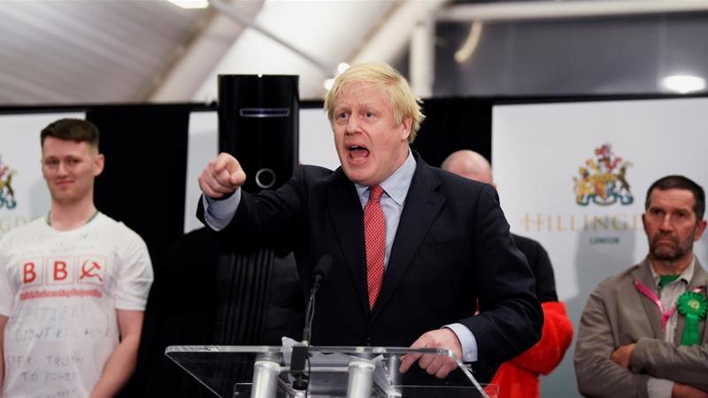 Johnson has promised to take the UK out of the EU by January 31 2020 if voters elect a majority Conservative government [Toby Melville/Reuters]