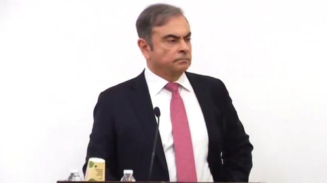 An image grab taken from an AFP video shows former Nissan chief Carlos Ghosn giving a press conference in Beirut. Picture: AFPSource:AFP