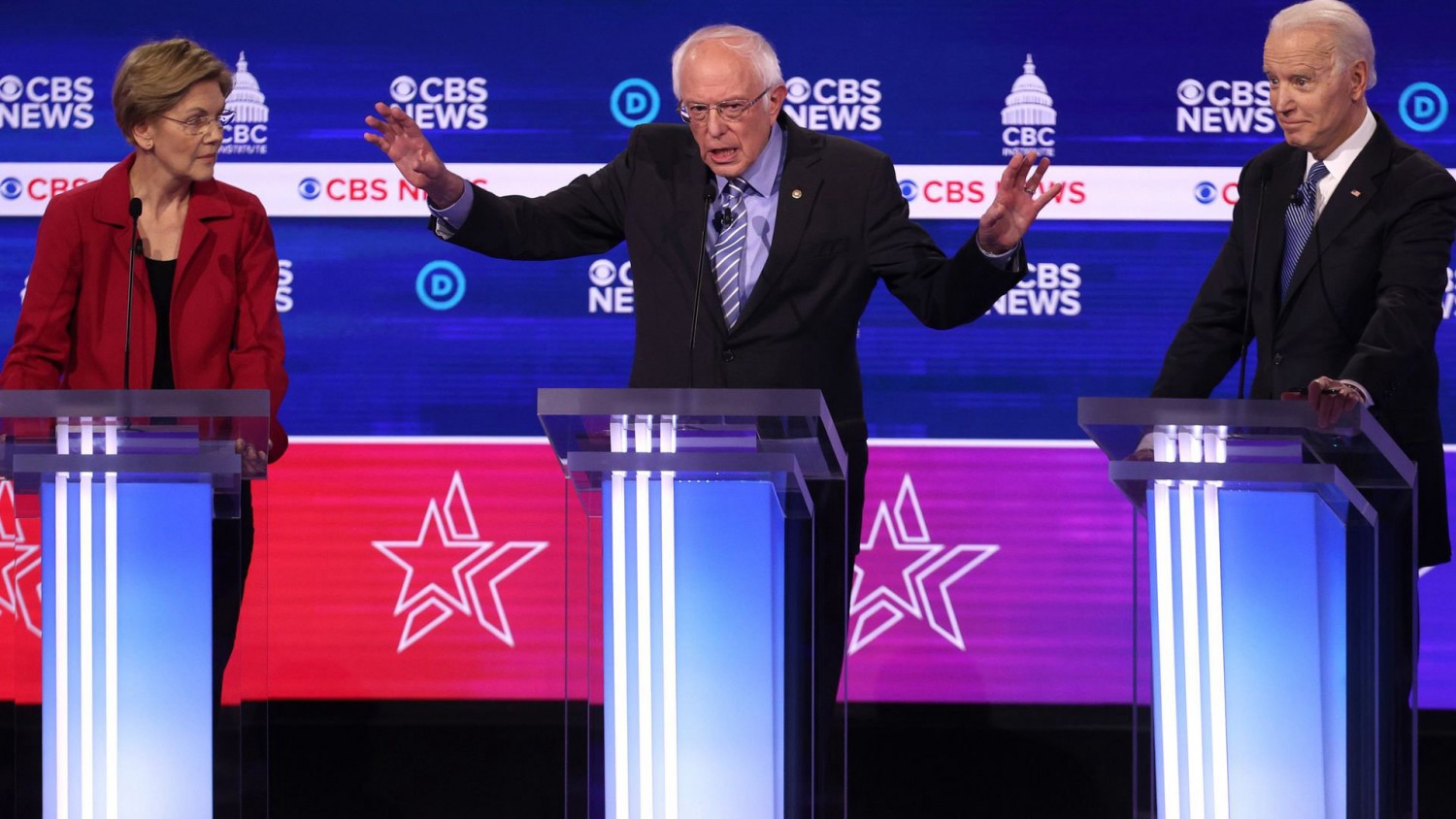Candidates questioned whether Bernie Sanders could beat President Trump in a general election during the Democratic presidential debate in South Carolina. Photo: Win McNamee/Getty Images