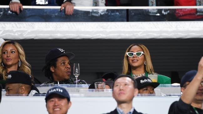Jay-Z and Beyoncé Knowles watch Super Bowl LIV between the San Francisco 49ers and the Kansas City Chiefs. Picture: Anthony Behar/Sipa USA.Source:AAP