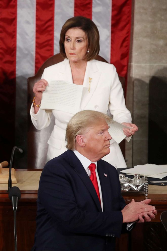 House Speaker Rep. Nancy Pelosi rips up pages of the State of the Union speech after President Donald Trump finishes his State of the Union speech in the U.S. House of Representatives on Feb. 04, 2020 in Washington, DC.House Speaker Rep. Nancy Pelosi rips