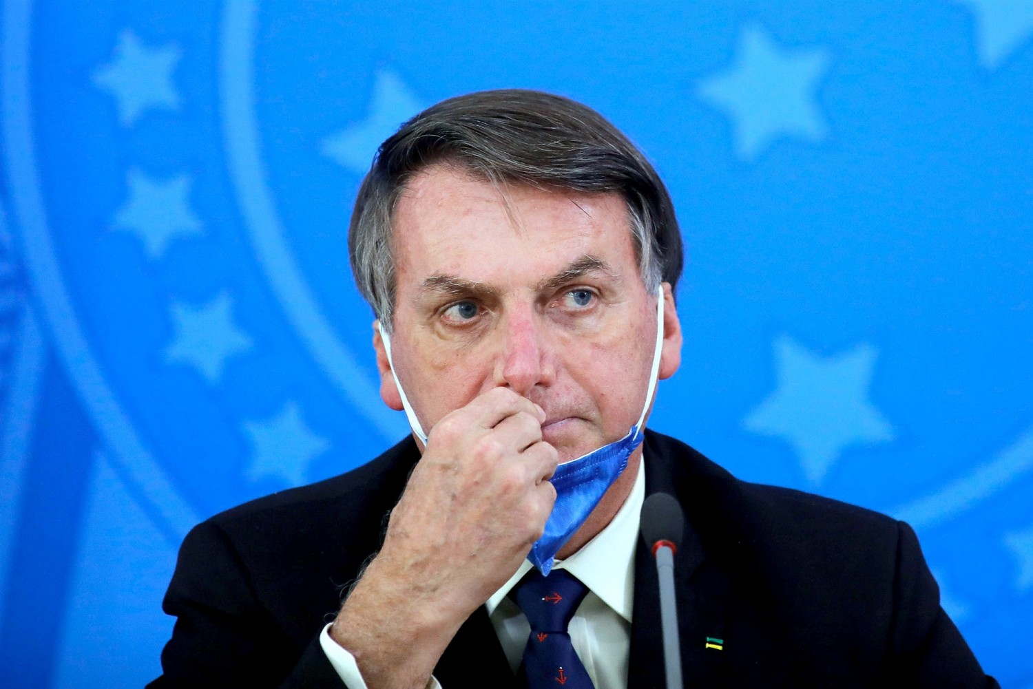 Brazilian President Jair Bolsonaro during a news conference on the coronavirus pandemic at the Planalto Palace in Brasilia on March 20, 2020.Sergio Lima / AFP - Getty Images file