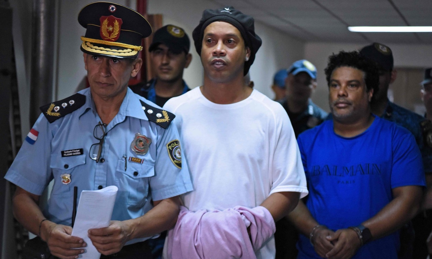 Ronaldinho and his brother arriving at his trial in Asunción, Paraguay. Photograph: Norberto Duarte/AFP via Getty Images