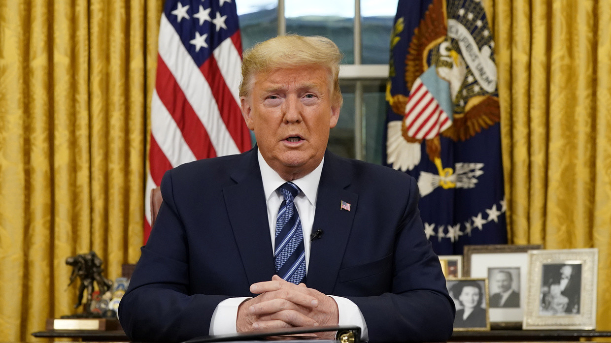 U.S. President Donald Trump speaks about the U.S response to the COVID-19 coronavirus pandemic during an address to the nation from the Oval Office of the White House in Washington, U.S., March 11, 2020. © Doug Mills/Pool via REUTERS