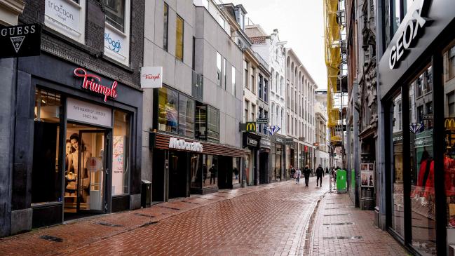 A street in Amsterdam is deserted amid a lockdown. Picture: Bart MAAT / ANP / AFPSource:AFP