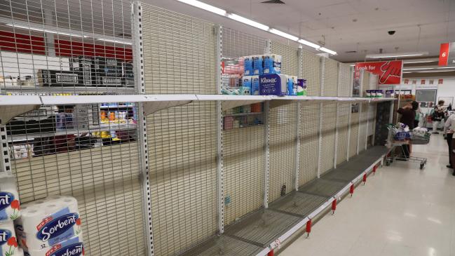 Empty shelves in Coles at Westfield's Parramatta. Picture Rohan KellySource:News Corp Australia