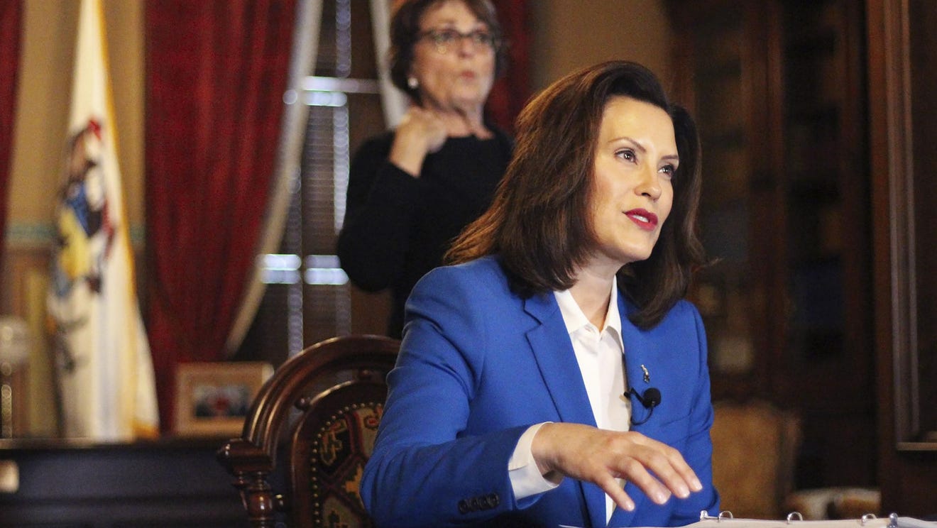 Gov. Gretchen Whitmer tells Michigan residents to stay at home Monday, in her most sweeping order of the coronavirus crisis, in Lansing, Mich./ Julia Pickett/Michigan Office Of The Governor Via AP