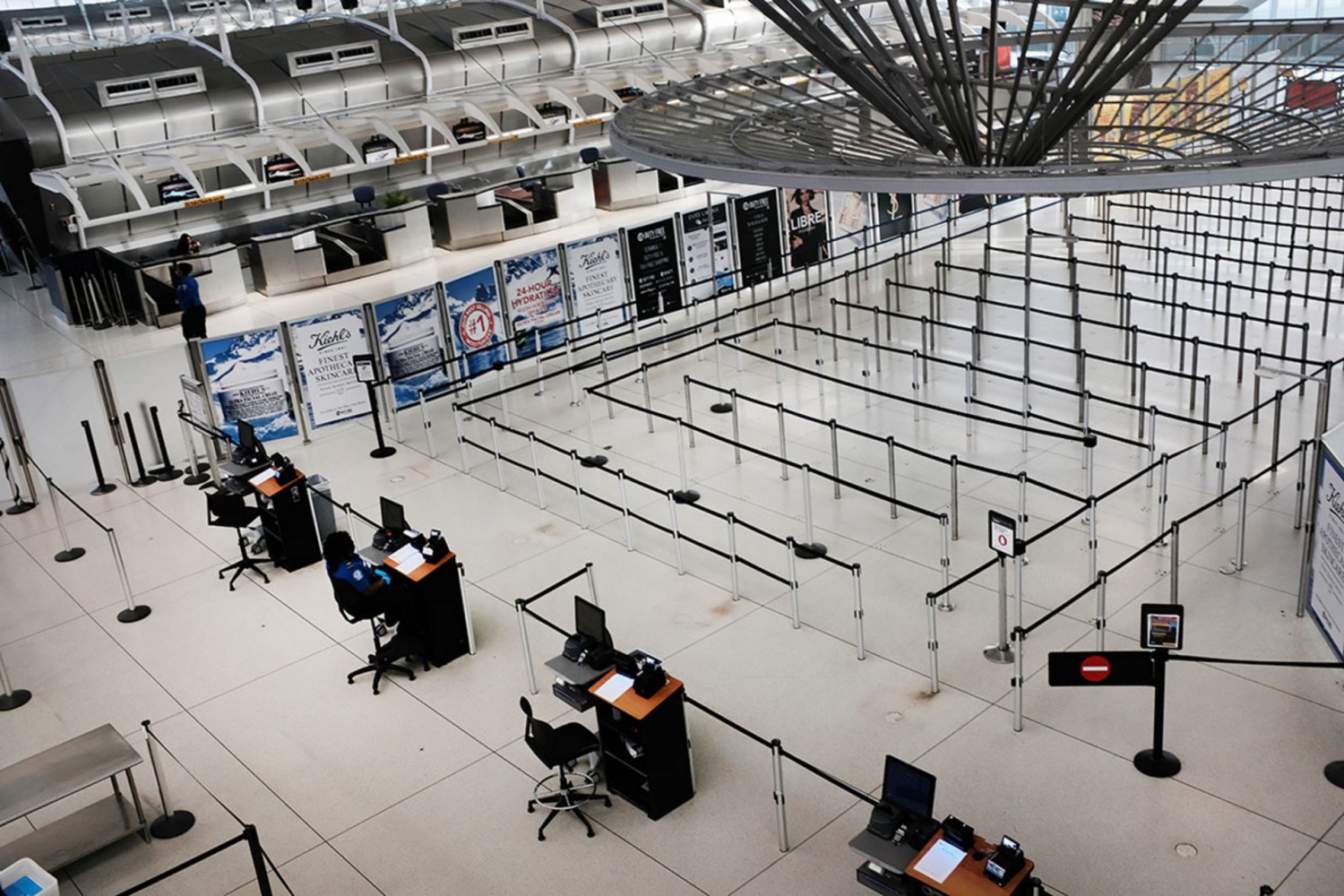 International departure terminals are quiet Saturday at John F. Kennedy Airport as concern over the coronavirus grows. | Spencer Platt/Getty Images