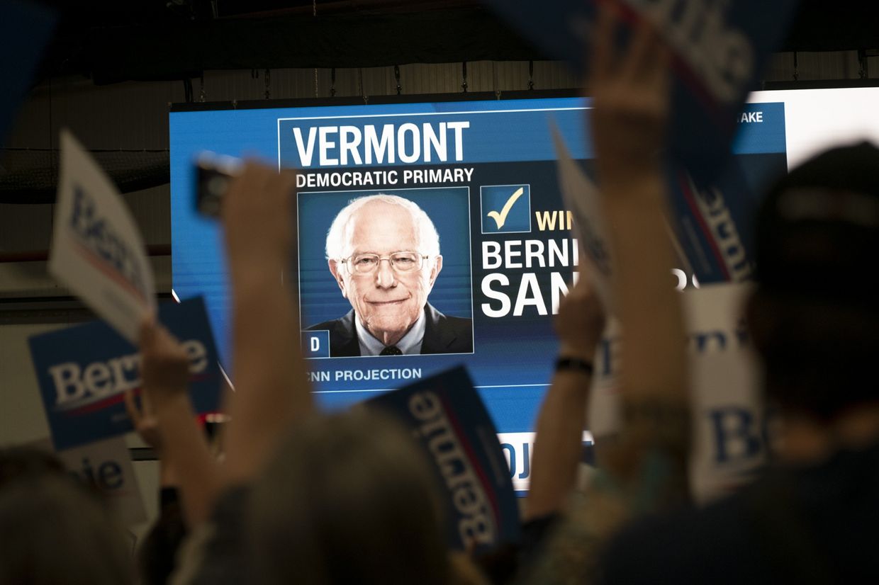 Sanders supporters at a rally in Essex Junction, Vt.KATE FLOCK/BLOOMBERG NEWS