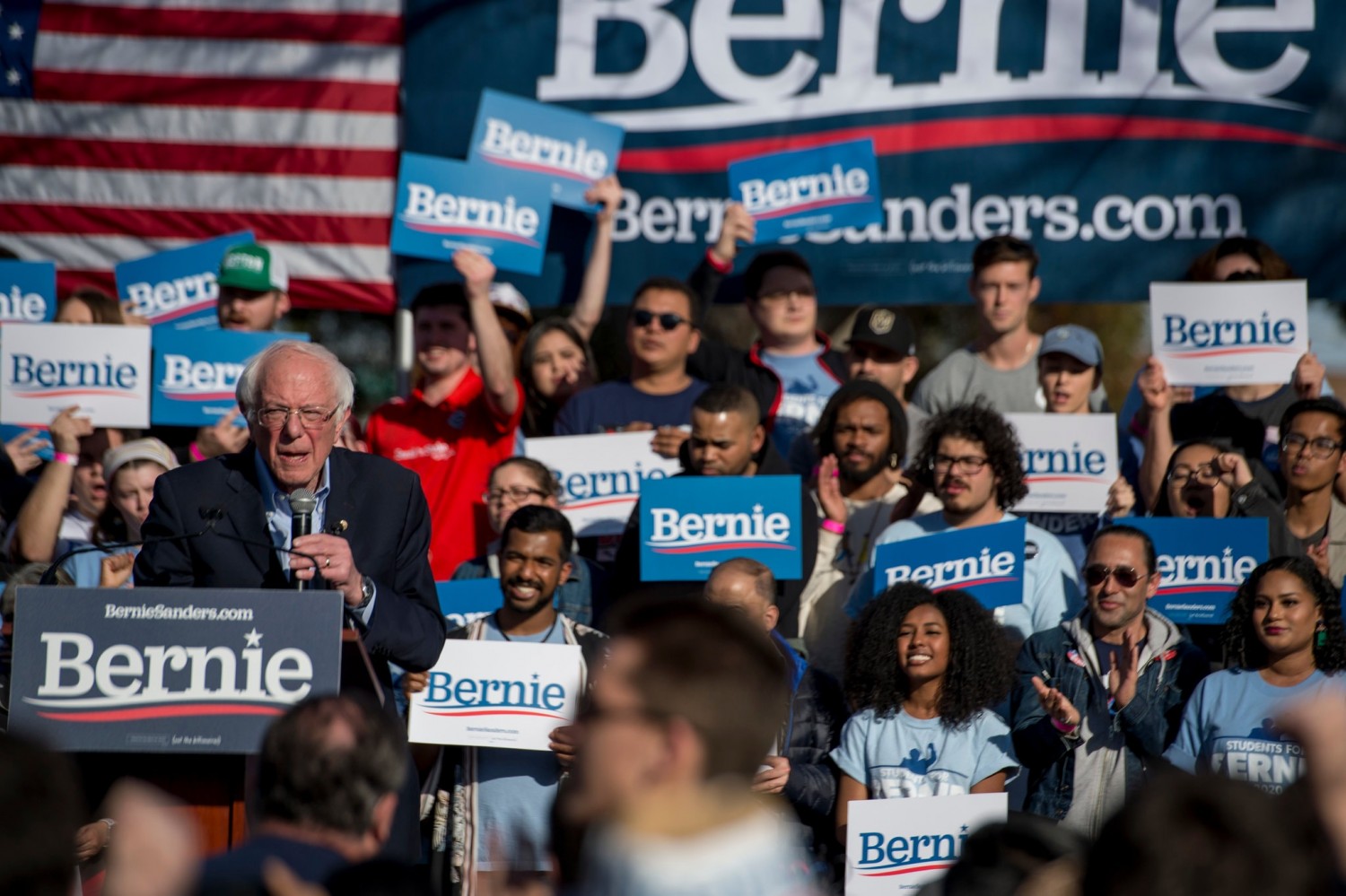 Senator Bernie Sanders at a “Get Out the Early Vote” rally at the University of Nevada in Las Vegas this month.Credit...Bridget Bennett for The New York Times