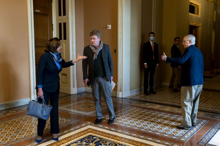 Speaker of the House Nancy Pelosi spoke with Senate Majority Leader Mitch McConnell in the Capitol on April 21. (Bill Clark/CQ-Roll Call, Inc via Getty Images) Speaker of the House Nancy Pelosi spoke with Senate Majority Leader Mitch McConn