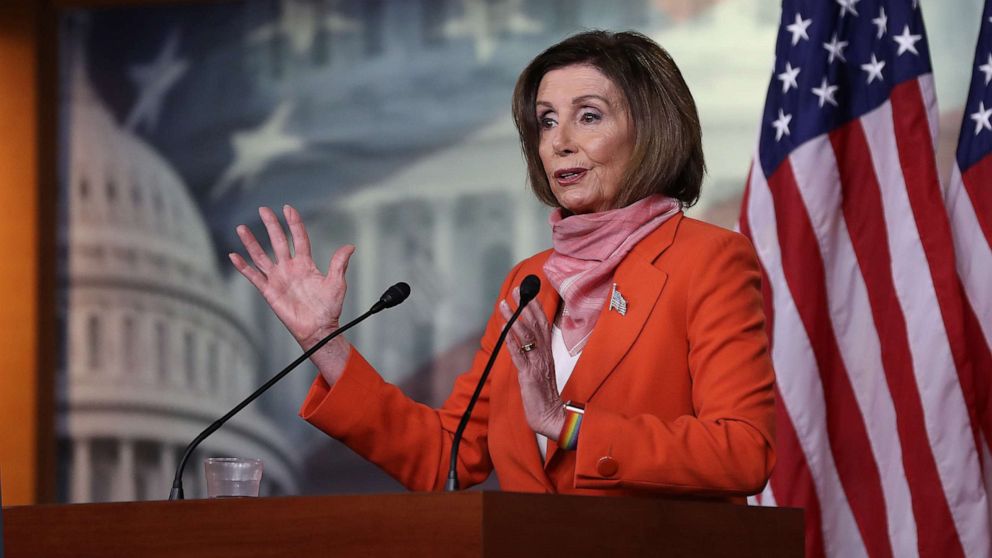 Speaker of the House Nancy Pelosi holds her weekly news conference during the novel coronavirus pandemic at the Capitol, April 24, 2020 in Washington, D.C.Speaker of the House Nancy Pelosi holds her weekly news conference during the novel coronavirus pand