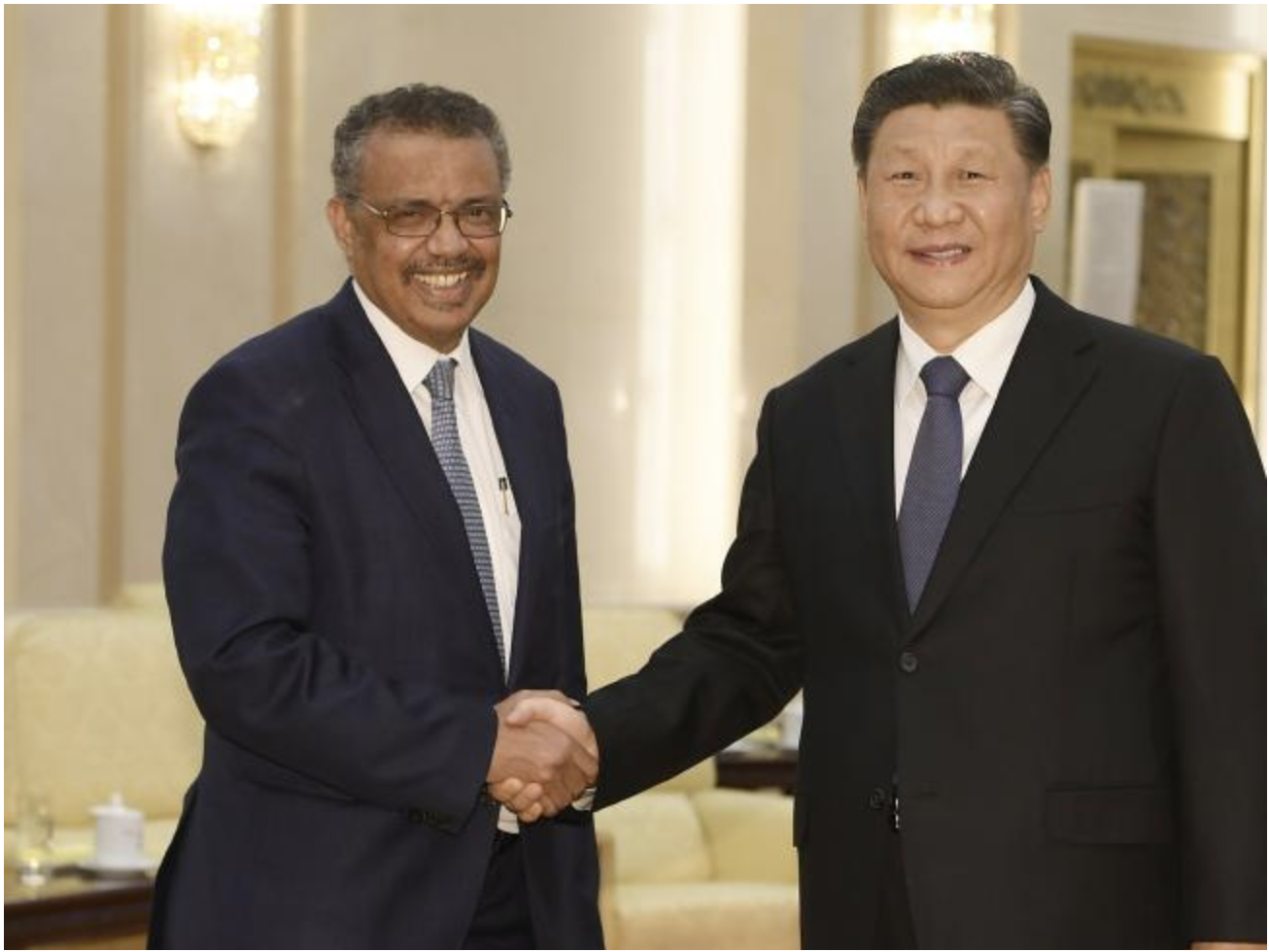 World Health Organisation director general Tedros Adhanom Ghebreyesus with Chinese President Xi Jinping in January. Picture: Naohiko Hatta / AFP.Source:AFP