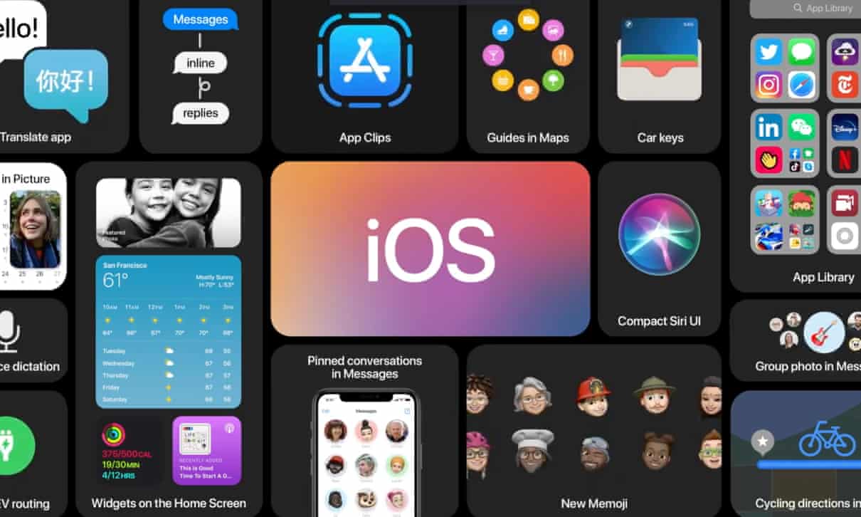 iOS 14 adds a collection of new customisation features to the iPhone including widgets, new App Library and Translate app. Photograph: Apple