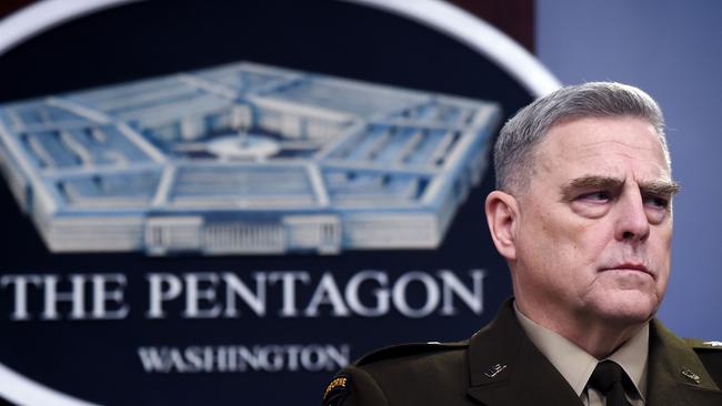 America’s top military officer has apologised for walking with US President Donald Trump through Lafayette Square last week. Picture: Olivier Douliery/AFPSource:AFP