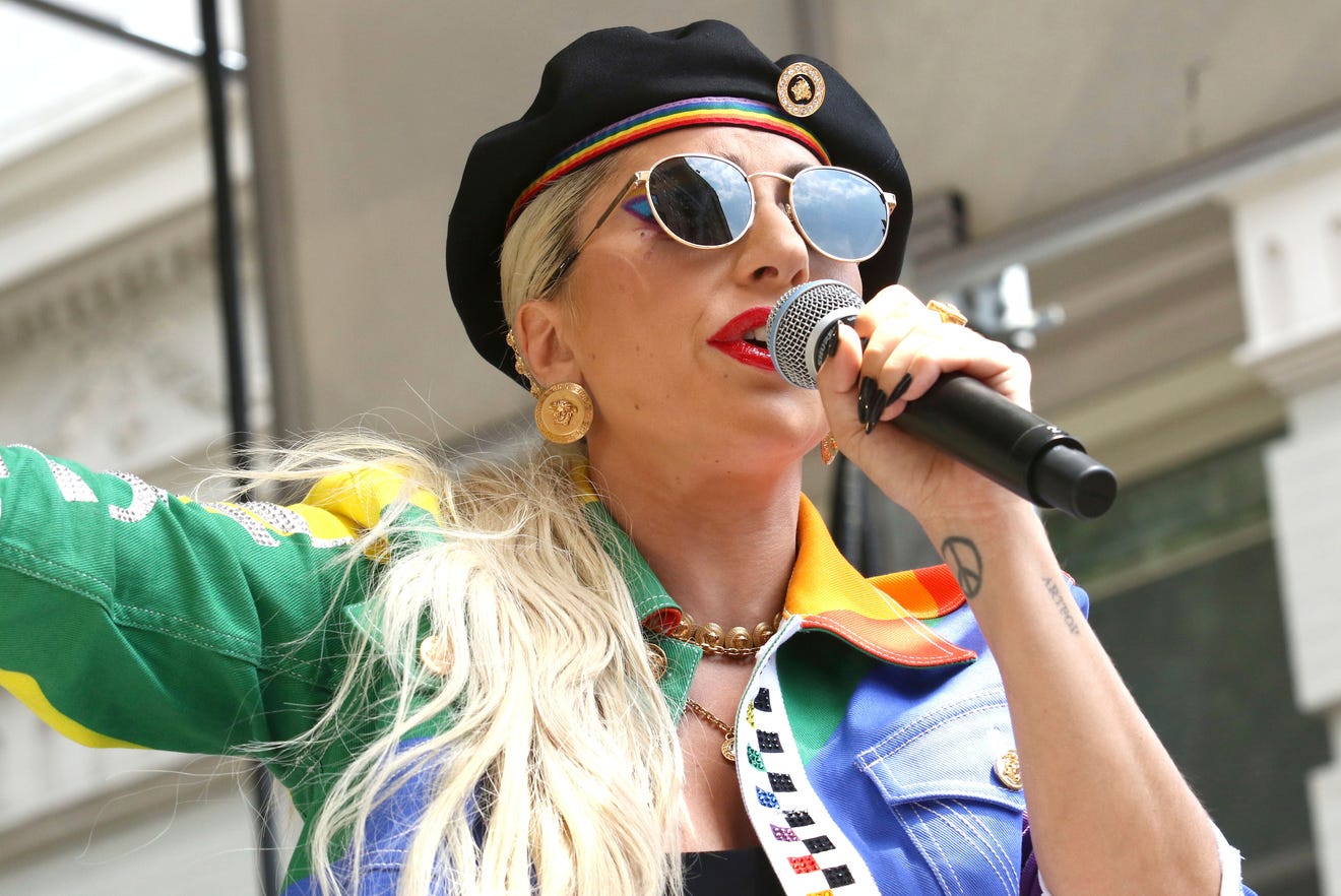 Lady Gaga performing at a Pride celebration in New York last June. The singer's "Chromatica" debuted at No. 1 on the Billboard 200 album chart Sunday.