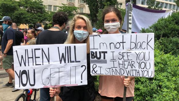 Sarina and Grace Lecroy were among the crowd at Lafayette Park, near the White House