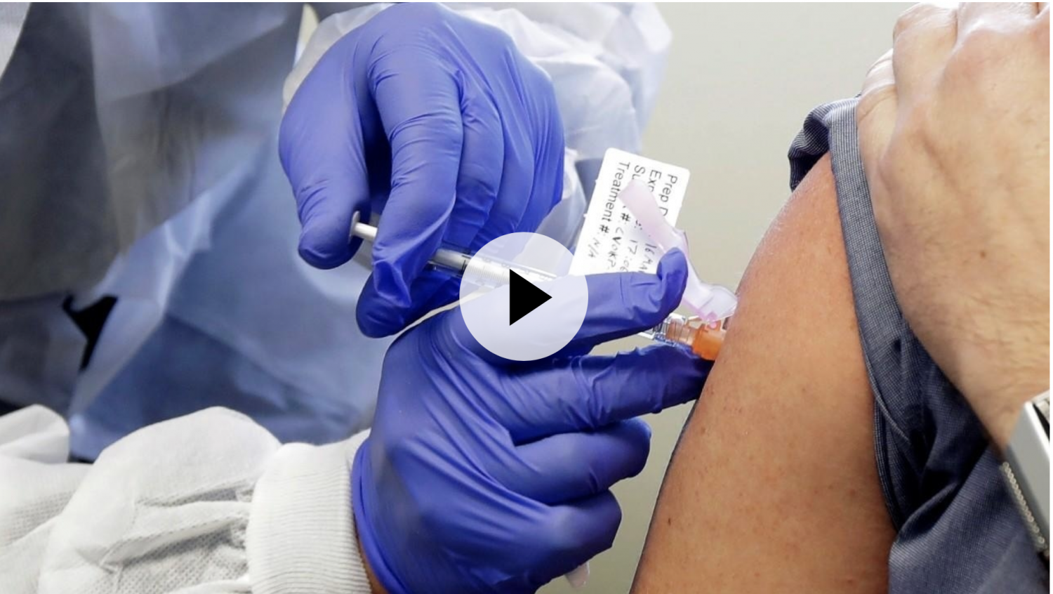 A subject receives a shot in the first-stage safety study clinical trial of a potential vaccine by Moderna for Covid-19 at the Kaiser Permanente Washington Health Research Institute in Seattle, on March 16, 2020. © Ted S. Warren / AP