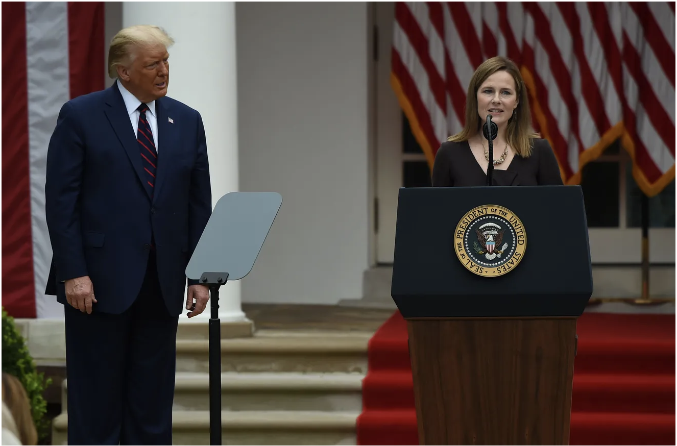 Judge Amy Coney Barrett speaks after being nominated to the Supreme Court by President Donald Trump in the Rose Garden of the White House in Washington, D.C., on Sept. 26, 2020. Barrett, if confirmed by the Senate, will replace Justice Ruth Bader Ginsburg