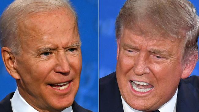 Biden and Trump will face off on rival networks. Picture: JIM WATSON and SAUL LOEB / AFP.Source:AFP