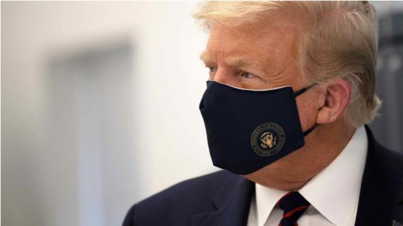 Donald Trump wearing a mask at the Bioprocess Innovation Centre at Fufifilm Diosynth Biotechnologies. Picture: Jim Watson/AFP Donald Trump wearing a mask at the Bioprocess Innovation Centre at Fufifilm Diosynth Biotechnologies. Picture: Jim Watson/AFPSource:AFP