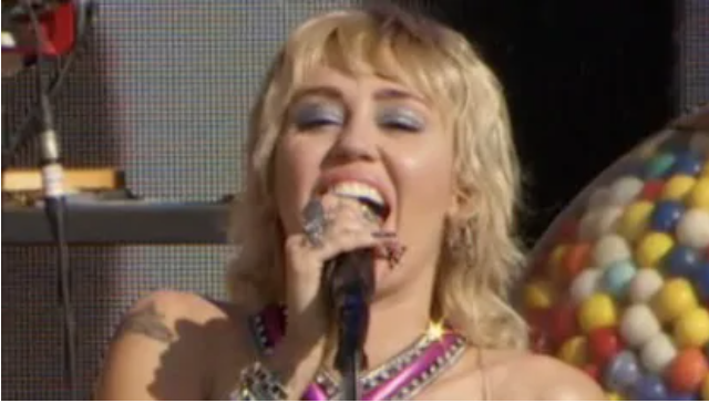 Miley Cyrus performing in today’s Super Bowl pre-show. Picture: The SunSource:The Sun