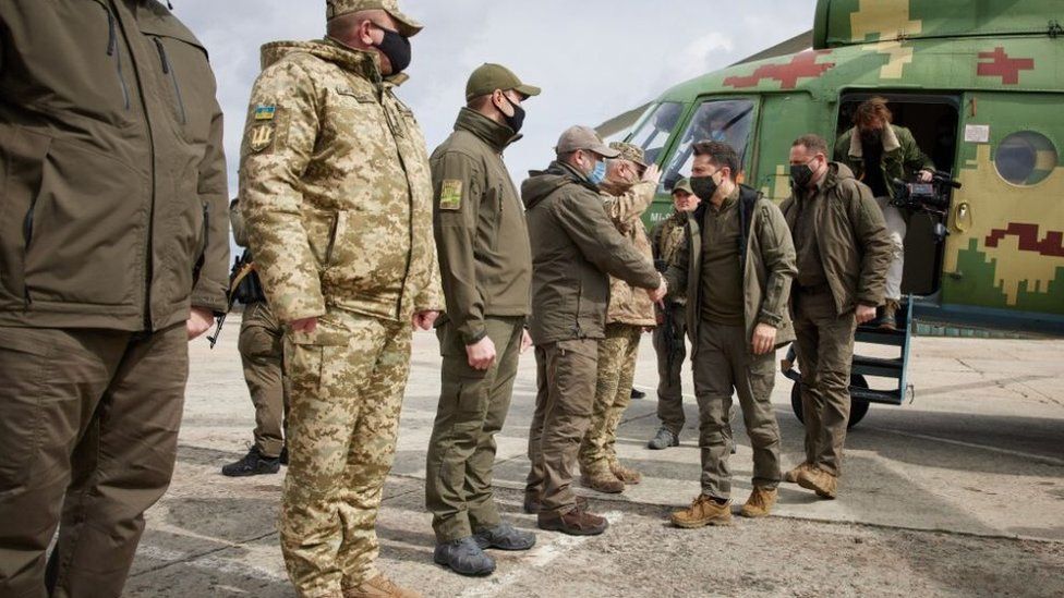 GETTY IMAGES / Ukraine's President Zelensky has been visiting troops in the region