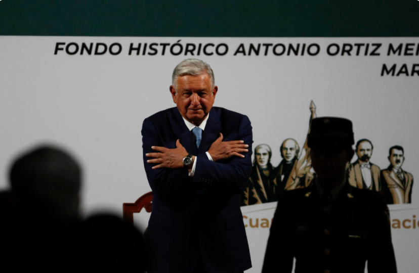 Mexican President Andres Manuel Lopez Obrador speaks during a news conference marking the 100th day of his third year in office, at the National Palace in Mexico City, Tuesday, March 30, 2021. (AP Photo/Eduardo Verdugo)