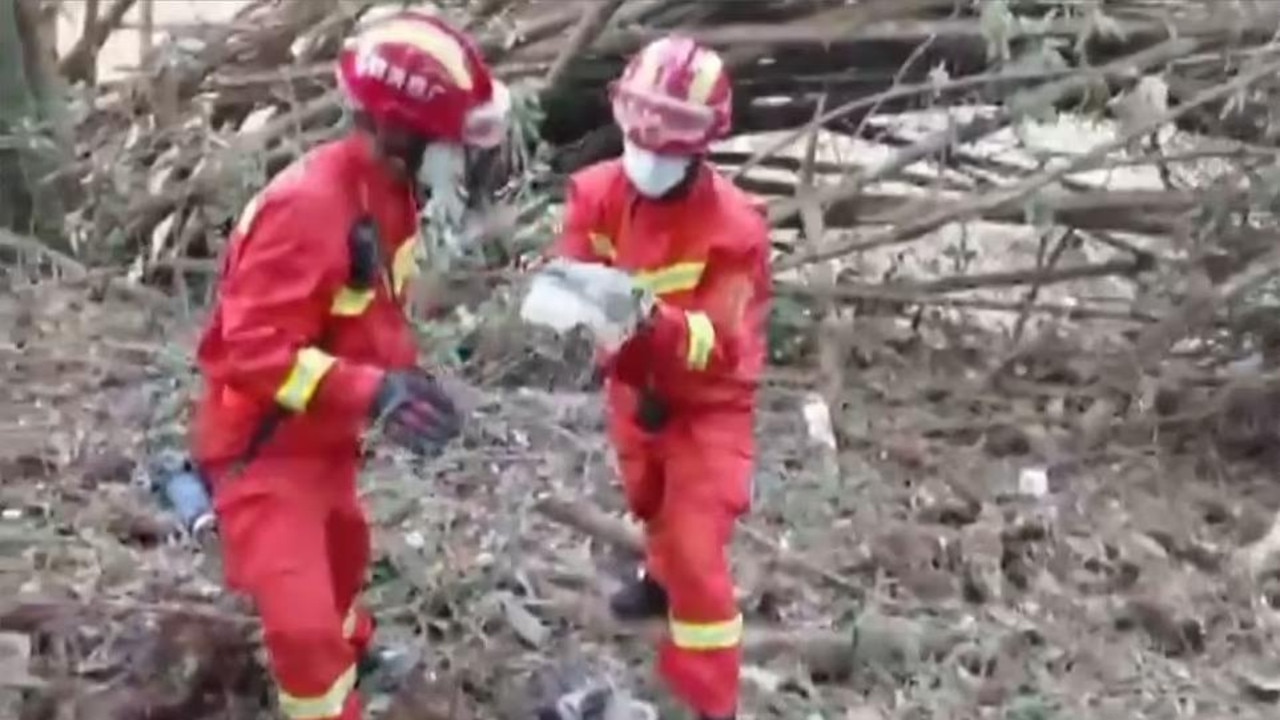 Rescue teams searching the site of where a China Eastern passenger jet crashed.