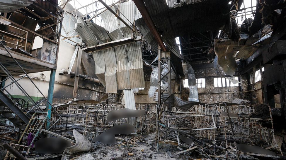 REUTERS/ALEXANDER ERMOCHENKO / The BBC has blurred some of this photograph showing the building after it was attacked
