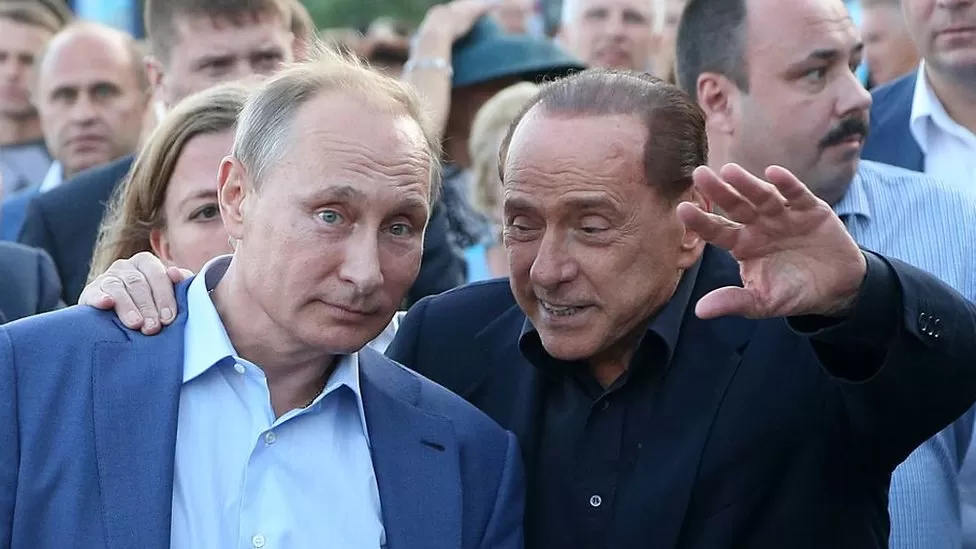 GETTY IMAGES / Mr Berlusconi with Mr Putin during a controversial visit to the annexed-Crimean peninsula in 2015