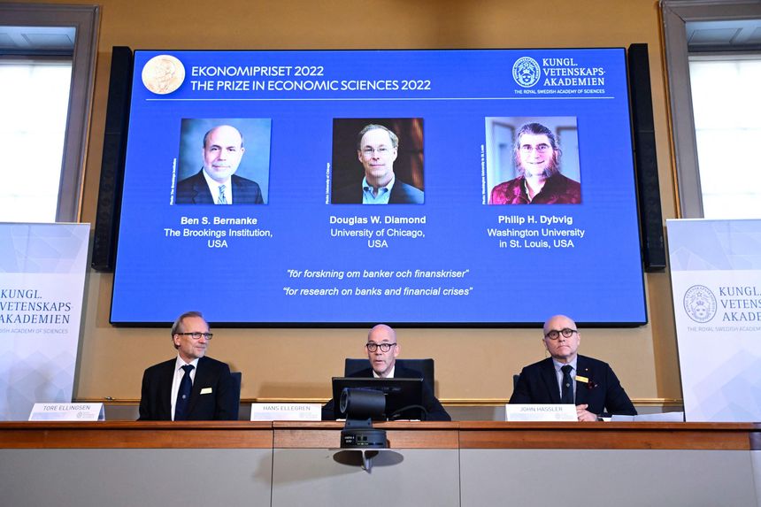 The winners of the Nobel Prize in Economic Sciences were announced Monday in Stockholm. PHOTO: ANDERS WIKLUND/AGENCE FRANCE-PRESSE/GETTY IMAGES