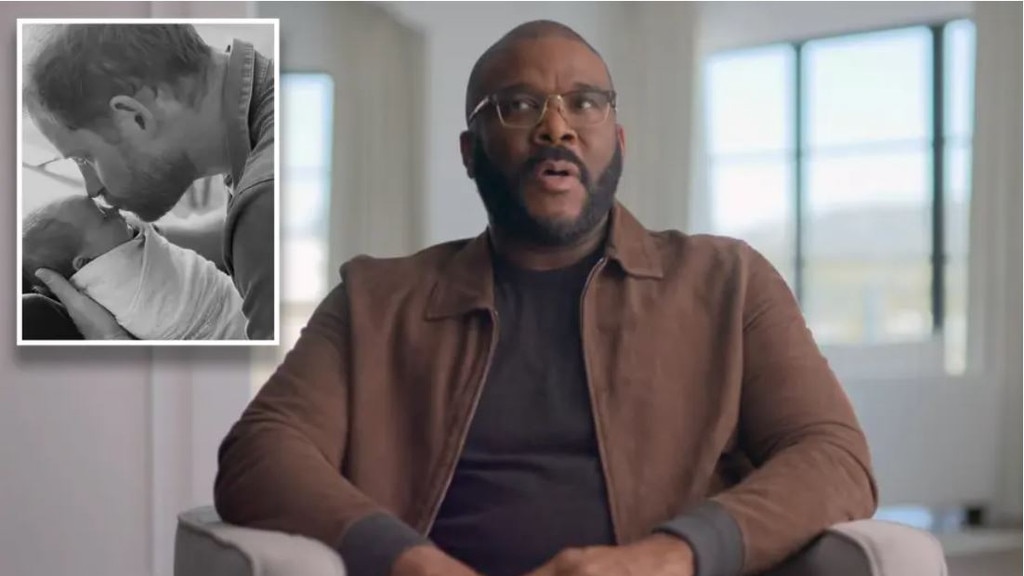 Lilibet’s godfather Tyler Perry implied he wasn’t interested in all the royal family hullabaloo, according to his comments in the Netflix docuseries Harry & Meghan. Pictures: Netflix
