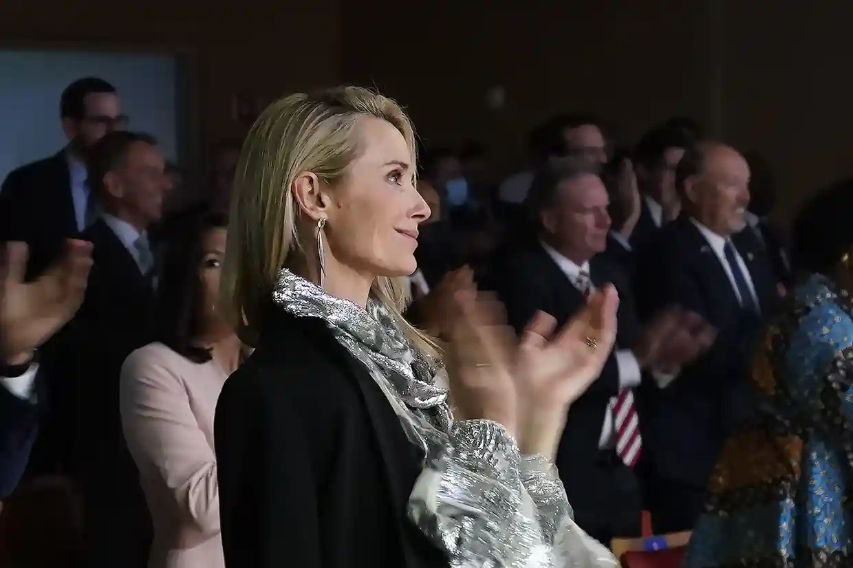  Jennifer Siebel Newsom claps for her husband Governor Gavin Newsom after his inaugural State of the State address in Sacramento, California, in March 2022. Photograph: Rich Pedroncelli/AP