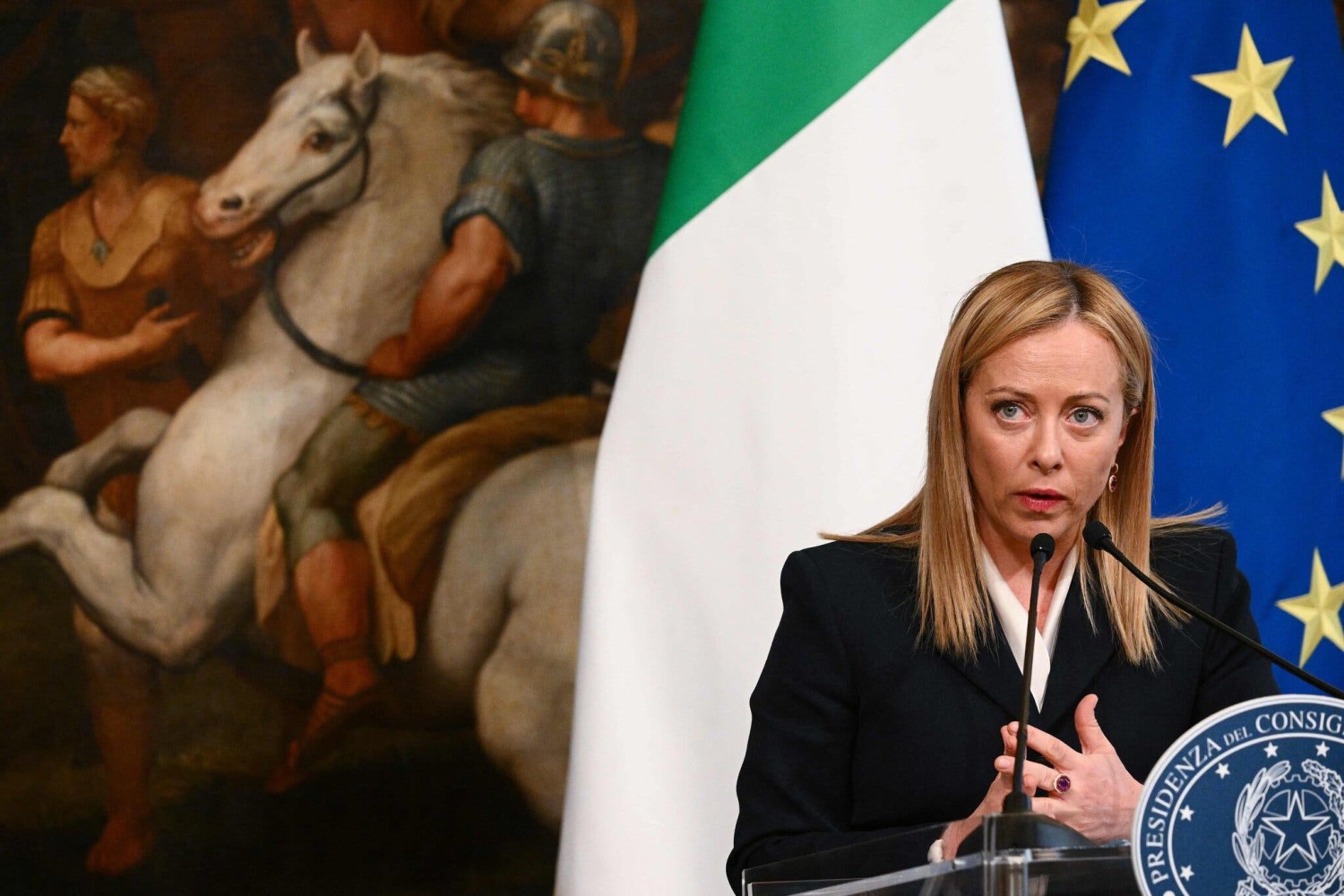Prime Minister Giorgia Meloni of Italy at a news conference with NATO’s general secretary in Rome in November.Credit...Vincenzo Pinto/Agence France-Presse — Getty Images