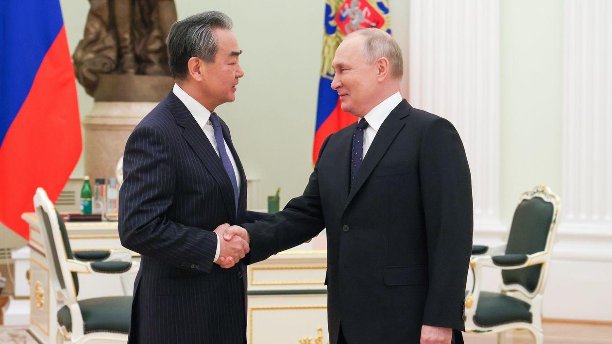 The top Chinese diplomat, Wang Yi, and Russian President Vladimir Putin pledged to strengthen their countries’ relationship during a meeting in Moscow. Photo: Anton Novoderezhkin/Zuma Press