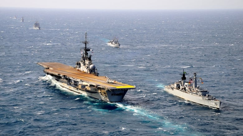 The Sao Paulo aircraft carrier is seen in a 2011 photo. The Brazilian navy sank it in the Atlantic Ocean off its northeast coast late Friday, despite warnings from environmentalists. (Brazilian navy/Reuters)