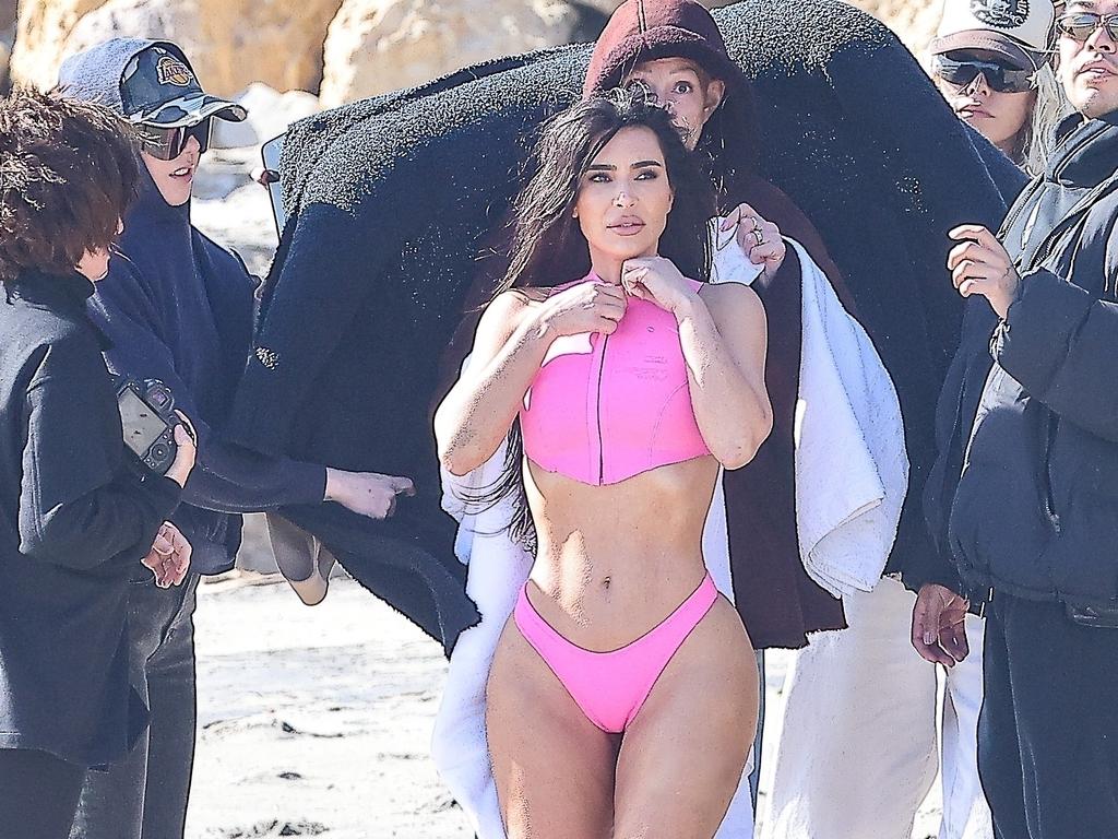 Kim Kardashian displays her famous curves in Malibu. Picture: BACKGRID