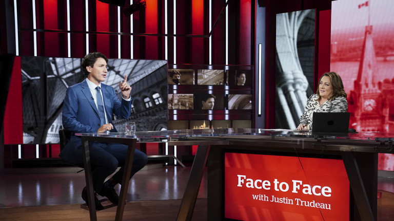 File photo: Canadian PM Justin Trudeau on CBC's Face To Face with host Rosemary Barton in Toronto, September 12, 2021. ©  Global Look Press/Keystone Press Agency