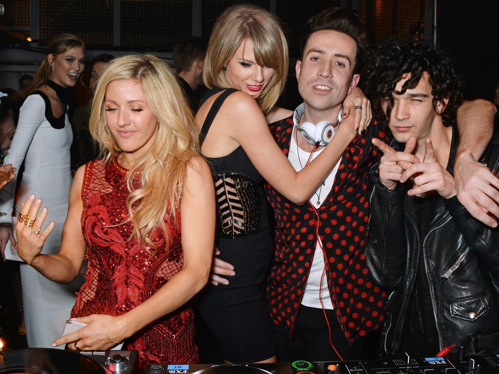 The old friends were seen hanging out together back in 2015 with (from left to right) Karlie Kloss, Ellie Goulding, Taylor Swift, Nick Grimshaw and Matt Healy in London, England. Picture: David M. Benett/Getty Images for Soho House