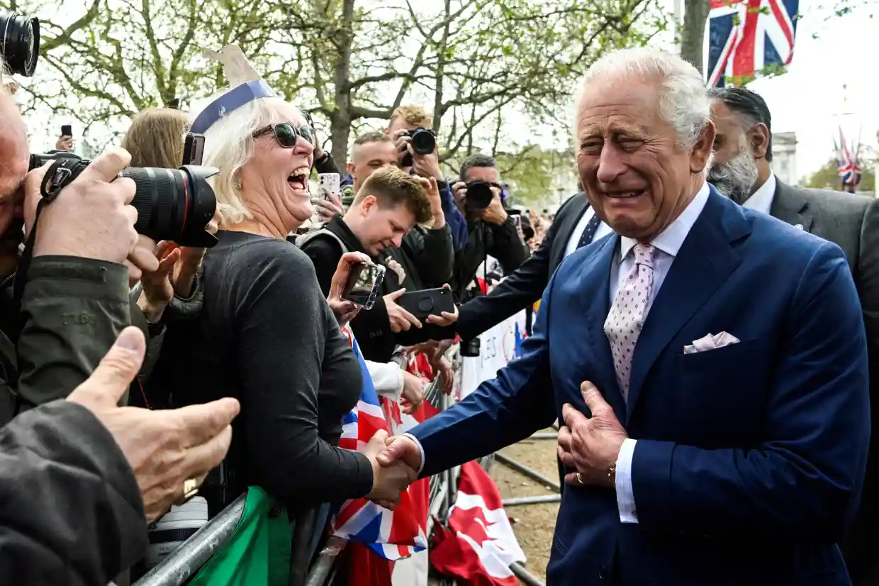King Charles meets members of the public on the Mall near Buckingham Palace. Photograph: Toby Melville/AFP/Getty Images