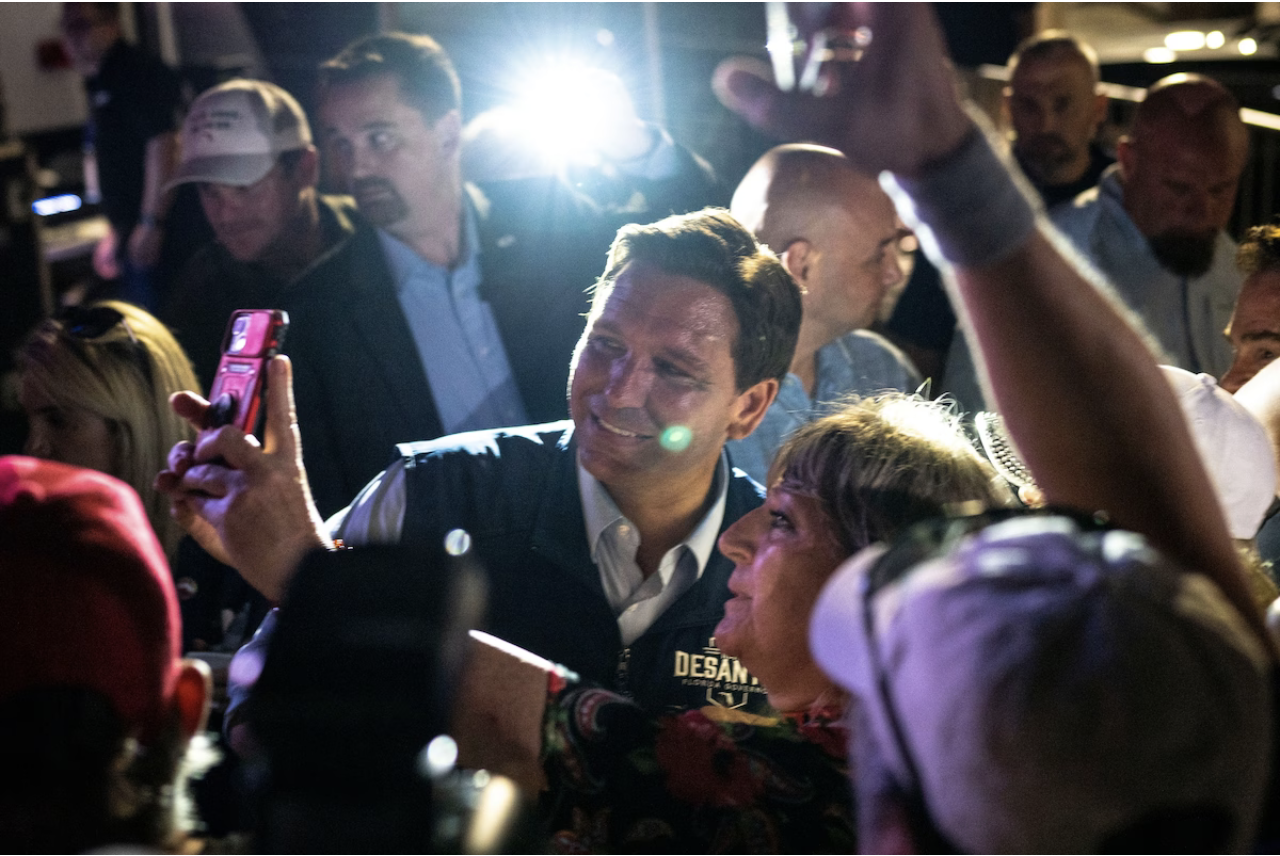 DeSantis greets supporters after a speech at a Nov. 5 rally. (Thomas Simonetti for The Washington Post)