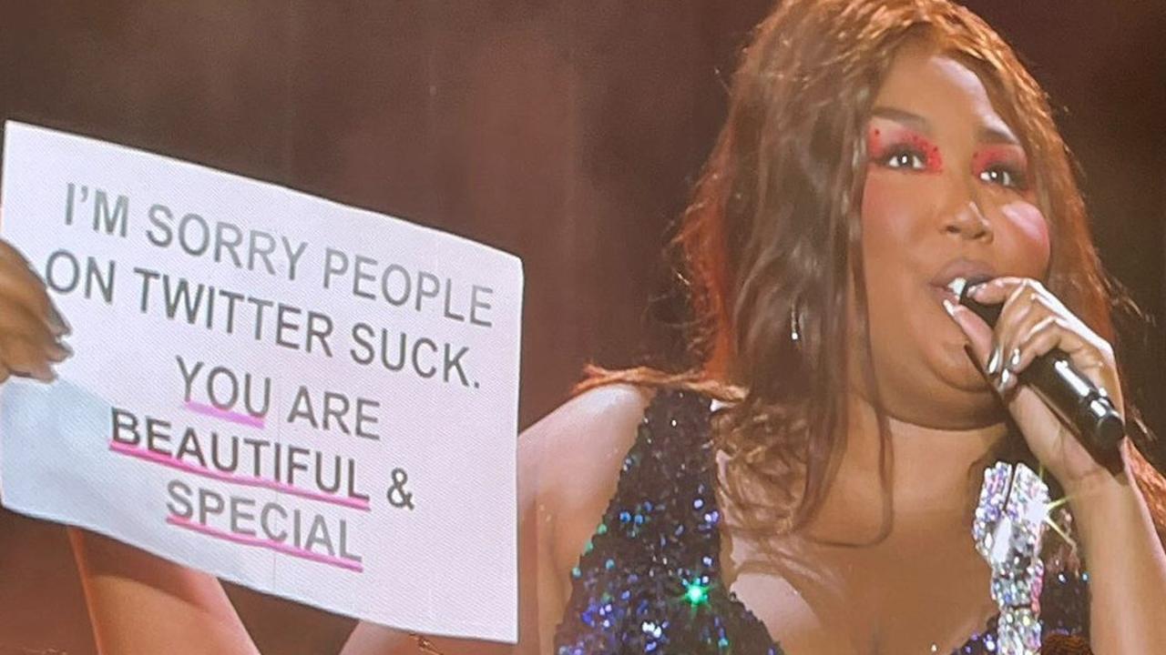 After the Twitter interaction, Lizzo posted a video of herself with a sign that read: “I’m sorry people on Twitter suck. You are beautiful & special.” Picture: Instagram.