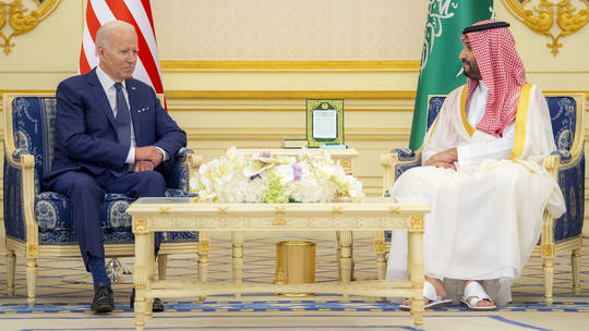 FILE PHOTO: US President Joe Biden (L) meets Saudi Arabian Crown Prince Mohammed bin Salman (R). ©  Royal Court of Saudi Arabia / Anadolu Agency via Getty Images