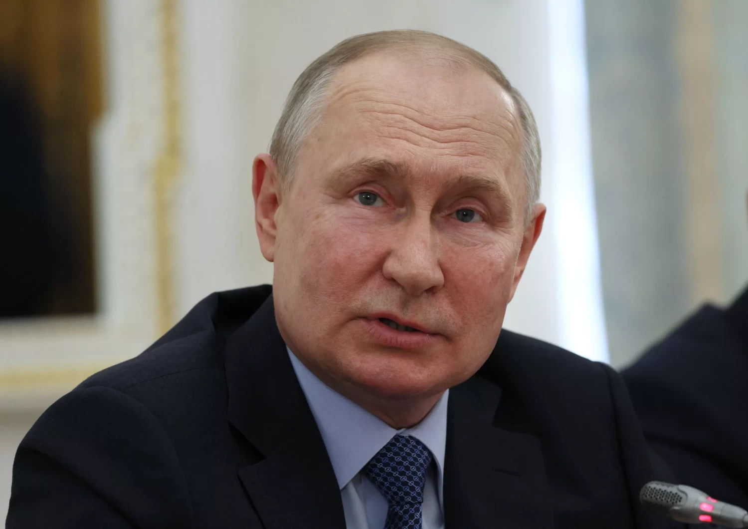 Russian President Vladimir Putin is seen during a meeting in Moscow on Tuesday. A key ally of the Russian president urged for the Kremlin to use nuclear weapons against NATO countries. GAVRIIL GRIGOROV/SPUTNIK/AFP VIA GETTY IMAGES